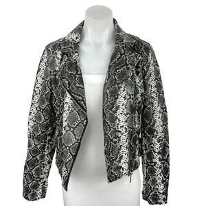 Vigoss Black Faux Leather Snakeskin Asymmetrical Zipper Long Sleeve Jacket Sz XS